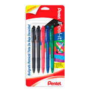 Bolígrafo Pentel feel it retráctil, color negro,azul,rojo y verde, 5 piezas