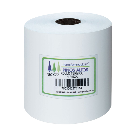Rollo de papel térmico Pinos Altos 80 x 77 mm caja con 50 rollos a granel
