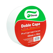 Cinta doble capa DEVEK 48 mm x 50 mts. color blanco, cinta de polipropileno