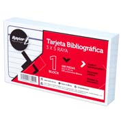 Tarjeta bibliográfica Rayter, 3x5, rayada, color blanco, con 100 piezas