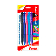 Bolígrafo Pentel feel it retráctil, color negro,azul,rosa,violeta, 5 piezas