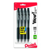 Bolígrafo Pentel wow retráctil, punta 1.0 mm, color negro, blíster con 4 piezas