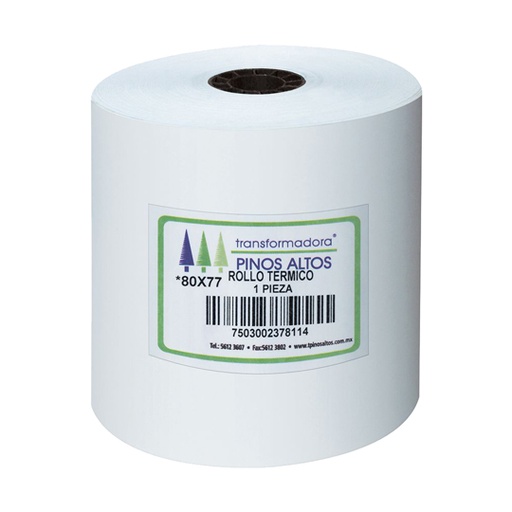 Rollo de papel térmico Pinos Altos 80 x 77 mm caja con 50 rollos a granel
