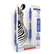 Bolígrafo gel retráctil sarasa zebra, punto fino 0.5 mm, color azul, 12 pz