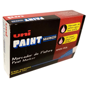 Marcador permanente UniPaint punta bala color azul caja con 12 pzas