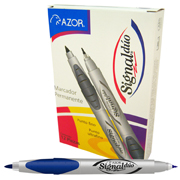 Marcador doble punta bala Signal Duo color azul caja con 12 piezas