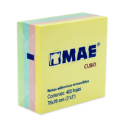 Notas Adhesivas MAE colores pastel 3x3 block con 400 hojas de colores.