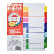 Separadores Dietrix tamaño carta del 1 al 8 pestañas de color impreso el numero