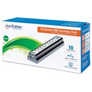 Hub Manhattan USB v2.0 10 ptos con fu e gris